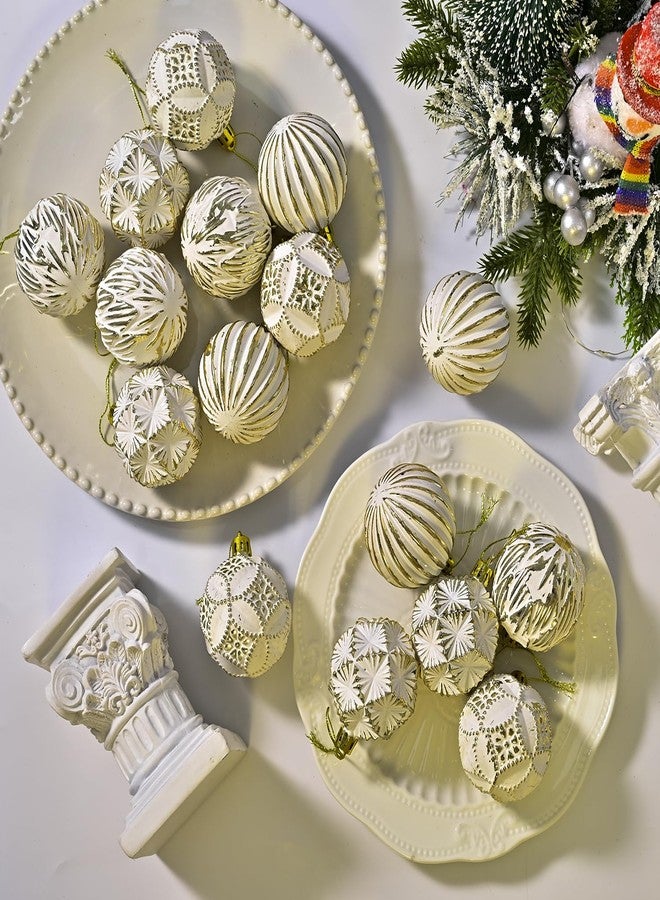 SVNVIOZ Christmas Ball Ornaments Set, 16ct 2.36 Inch Elegant Gold White Assorted Xmas Tree Ball Ornaments, Shatterproof Christmas Tree Hanging Ornaments for Xmas Decoration - Image 2